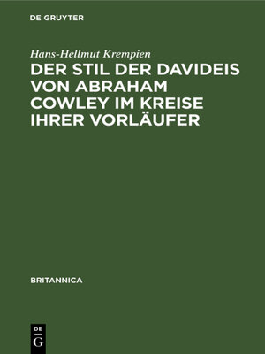 cover image of Der Stil der Davideis von Abraham Cowley im Kreise ihrer Vorläufer
